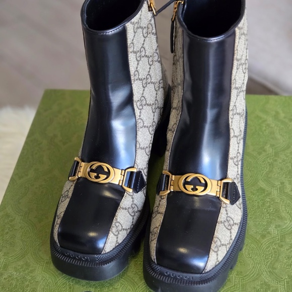 Gucci GG Supreme Monogram Magnum Calfskin Interlocking G Ankle Boots - Picture 2 of 7